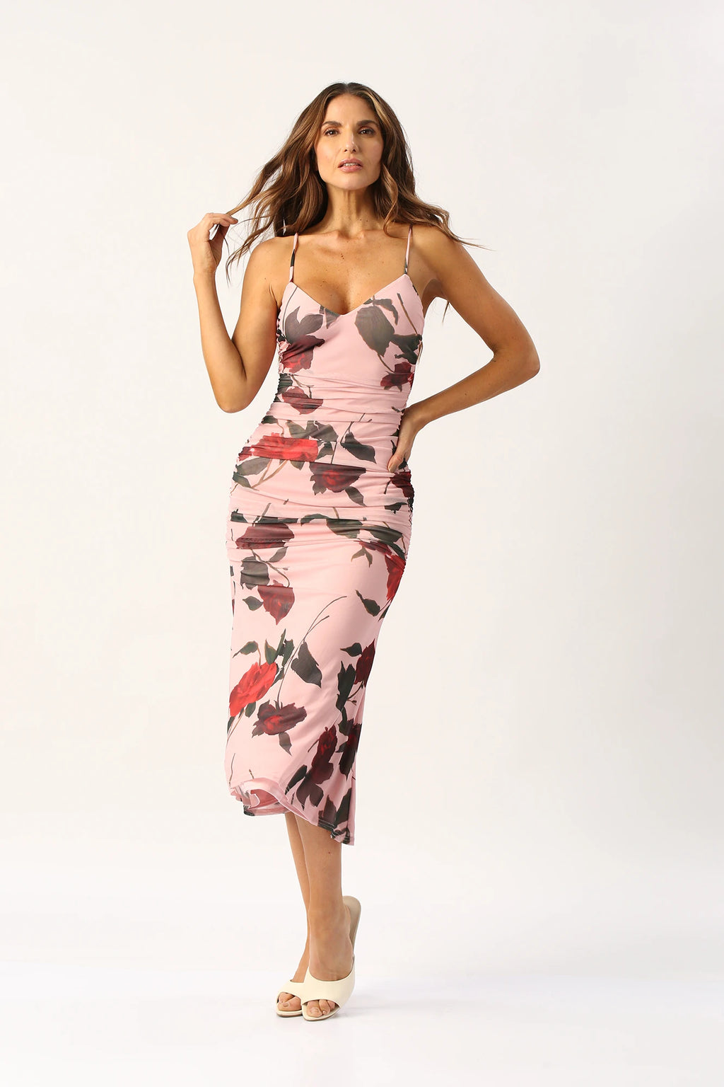 VESTIDO LARGO RECOGIDO ESTAMPADO