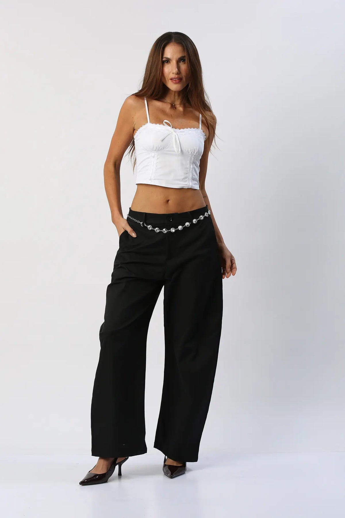 Blusa Crop Tipo Corset con Encaje ANWND