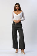 Pantalón Recto de Rayas con Cinturón