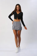Blusa Crop Manga Larga con Encaje Frontal ANWD