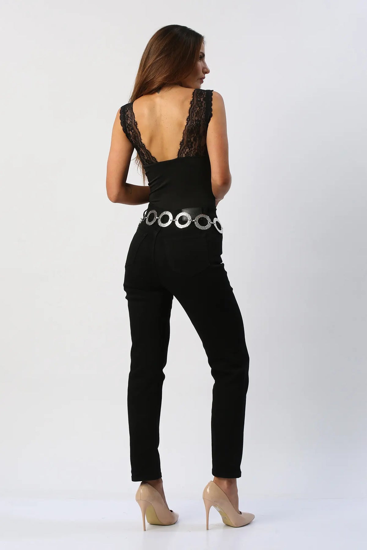 Blusa Escote V con Encaje y Amarre Frontal