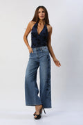 Blusa Halter Con Flores En Velvet