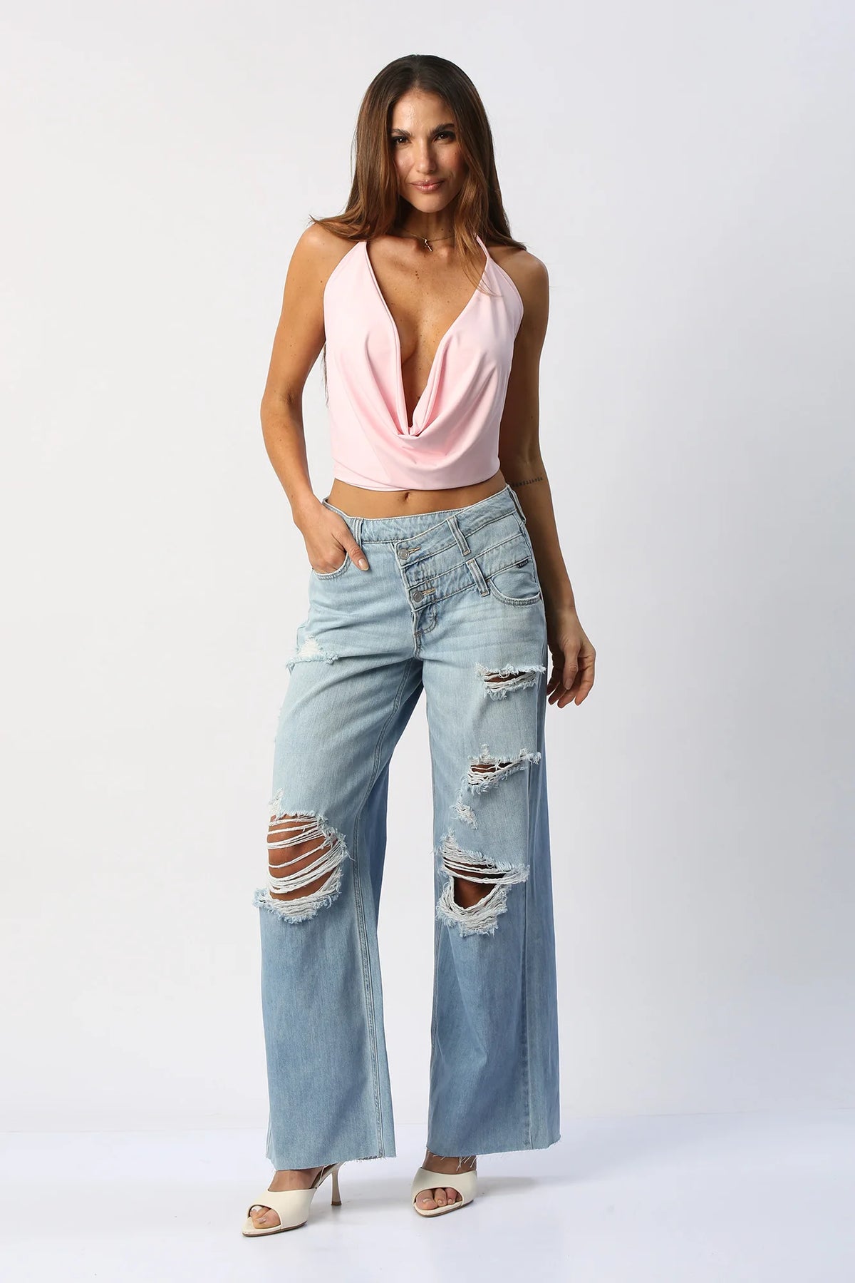 Blusa Escote Caído Con Espalda Abierta