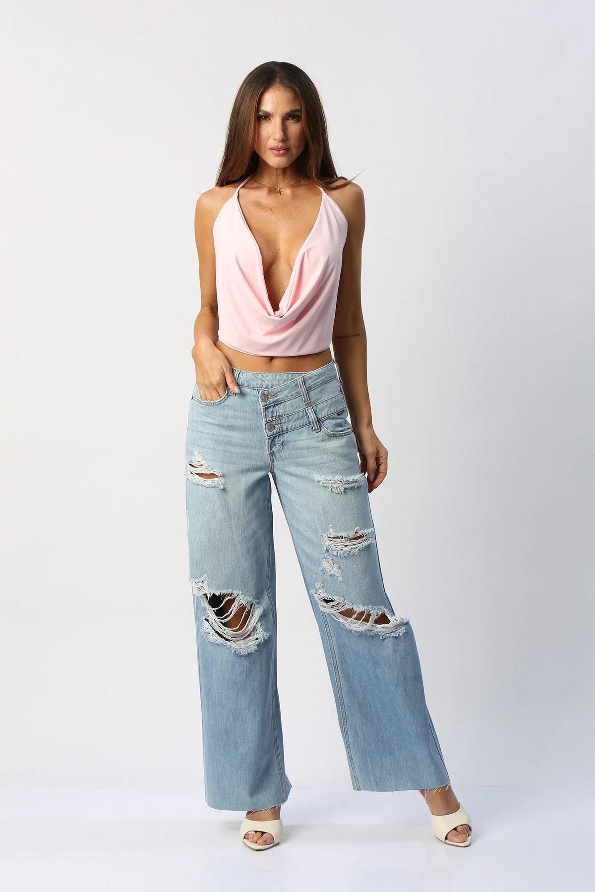 Blusa Escote Caído Con Espalda Abierta