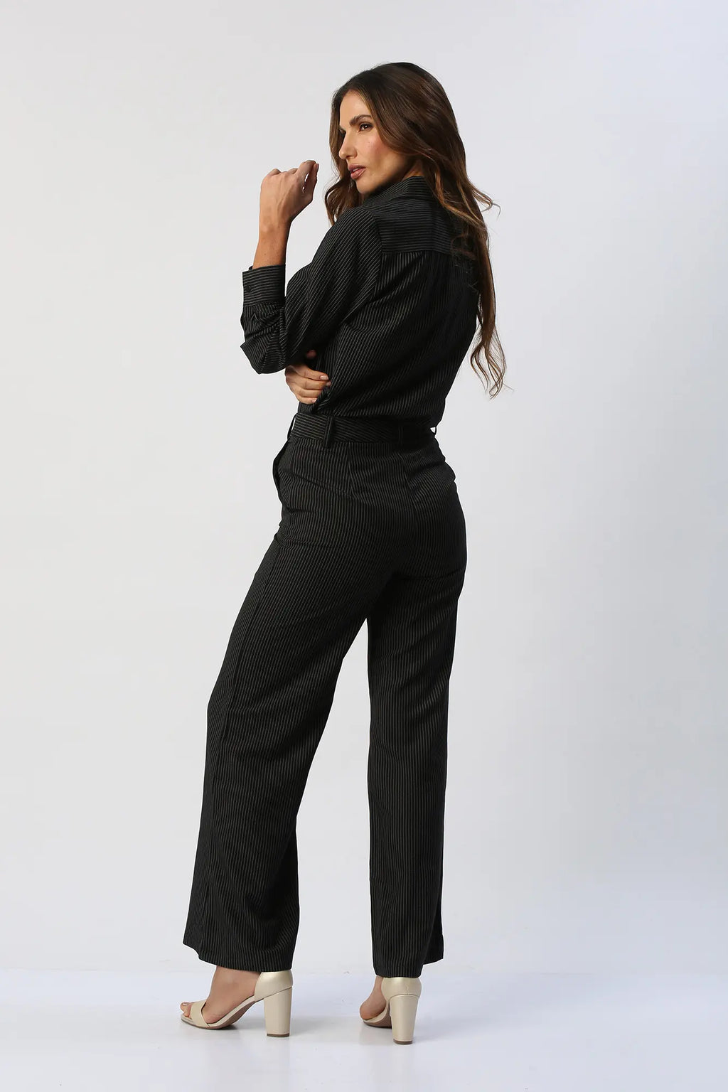 Set De Rayas Camisa Manga Larga y Pantalón Recto