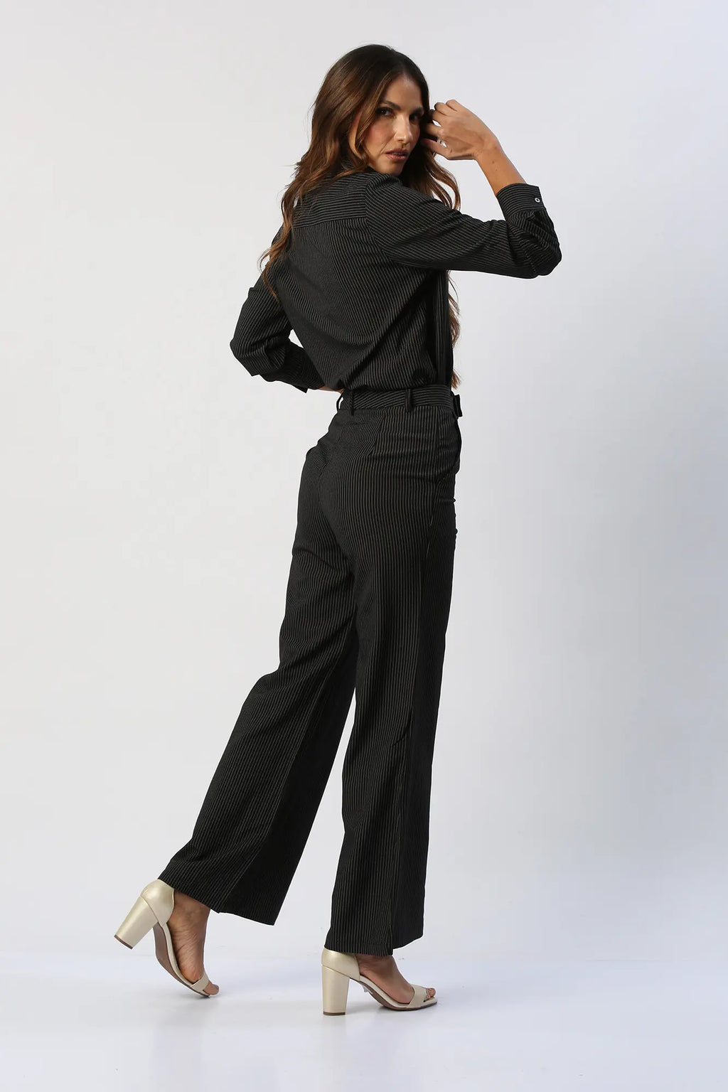 Set De Rayas Camisa Manga Larga y Pantalón Recto