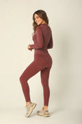 Set Deportivo Top Manga Larga De Cierre y Leggins Tiro Alto