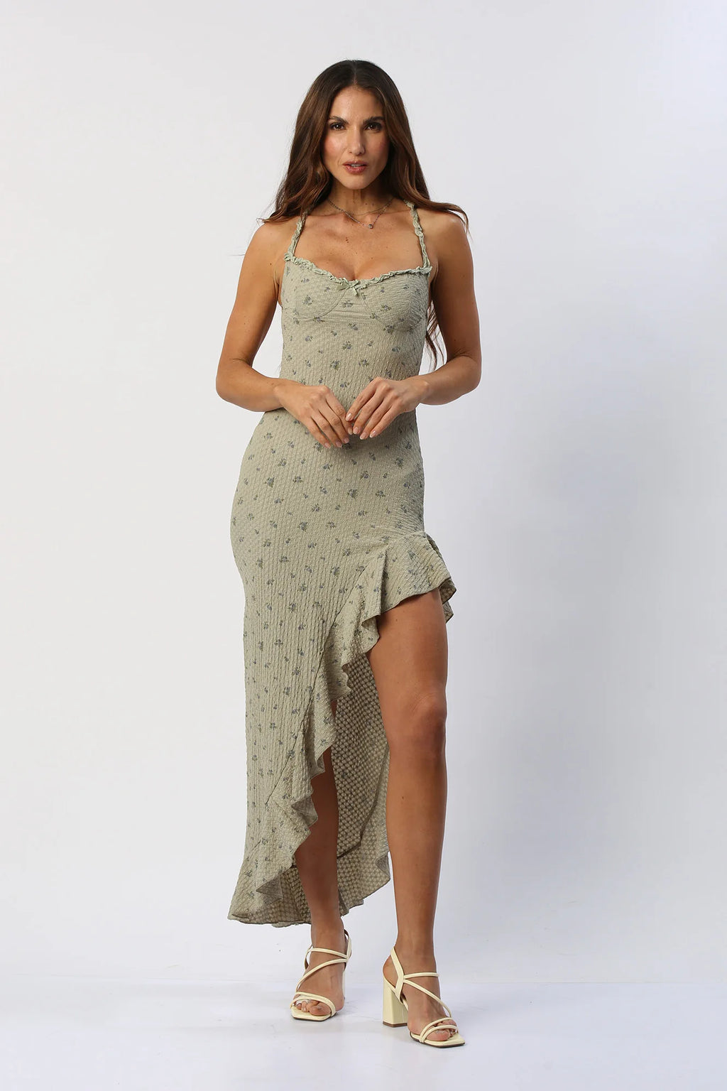 Vestido Largo Con Abertura Frontal Espalda Descubierta Con Tiras Ajustables