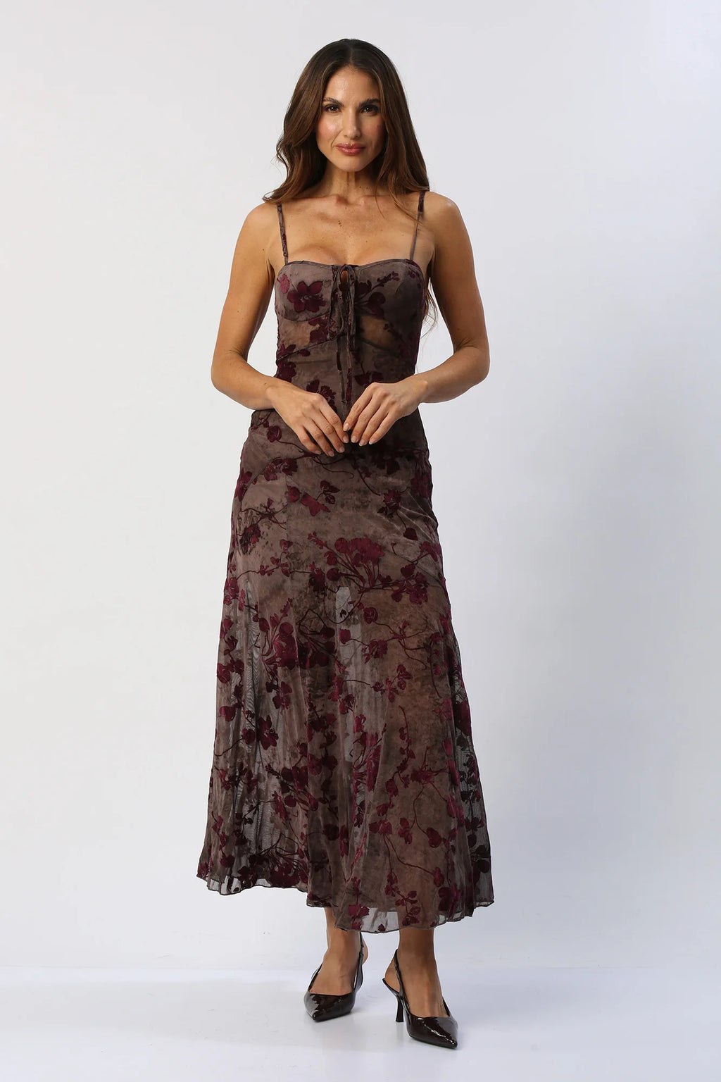 Vestido Largo Floral en Transparencia