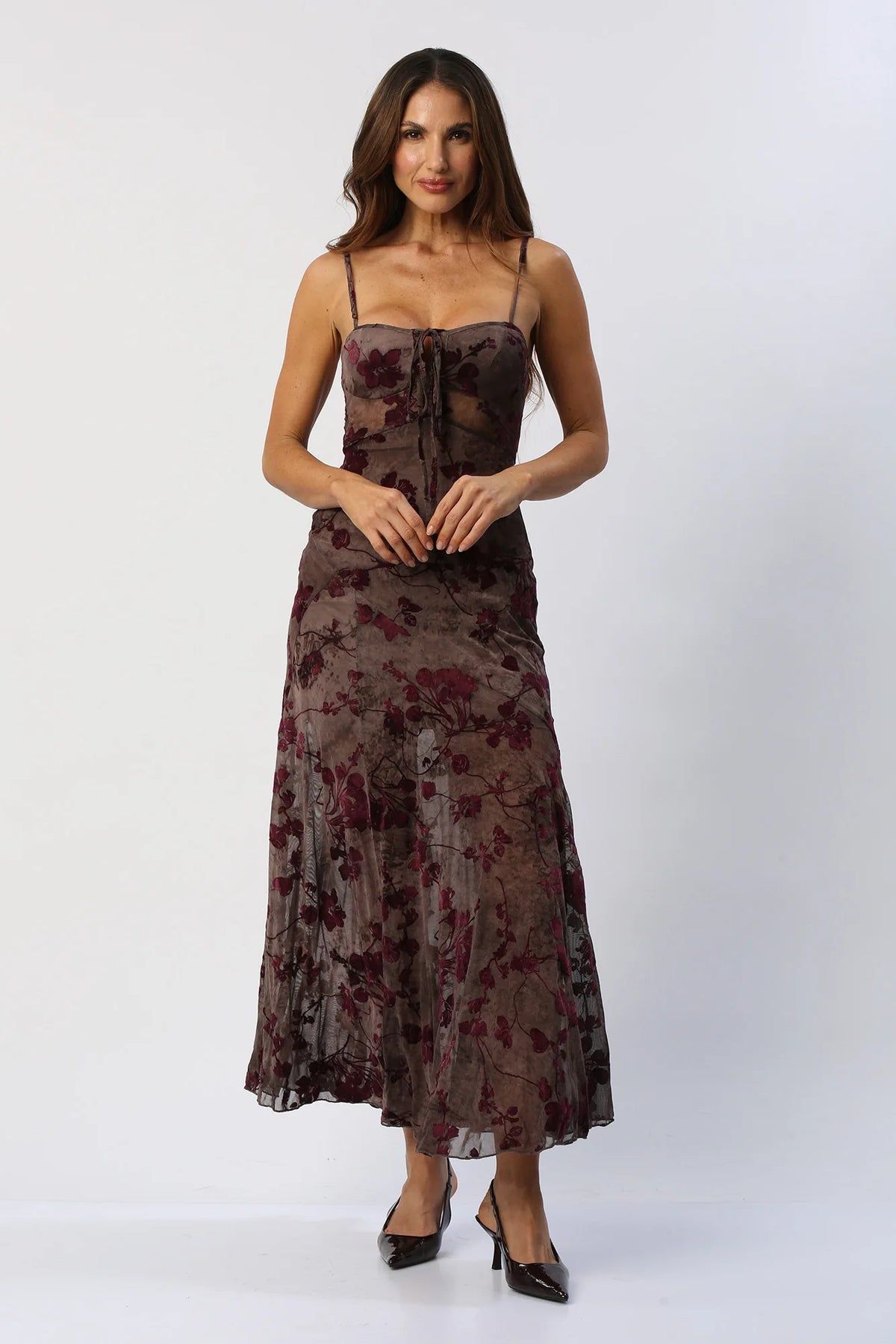Vestido Largo Floral en Transparencia