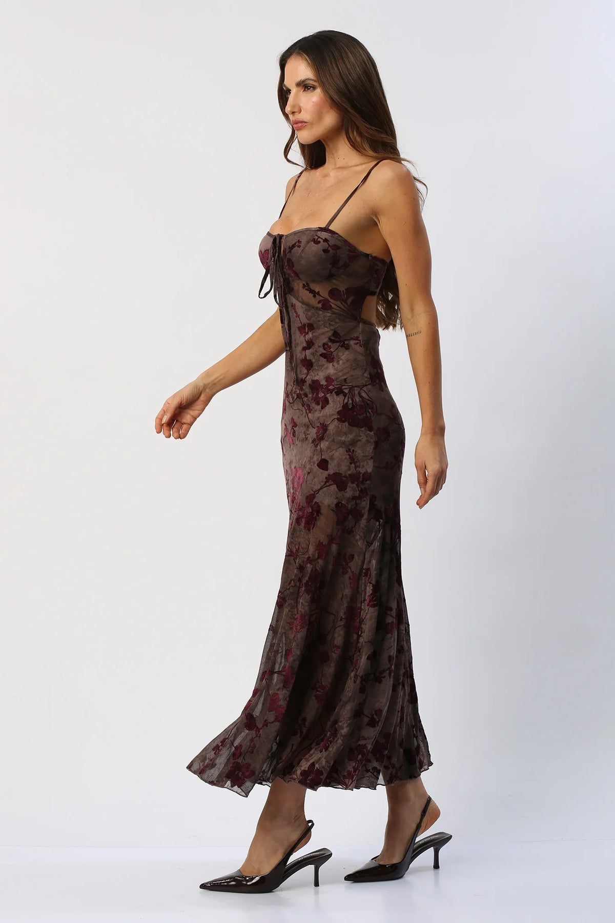 Vestido Largo Floral en Transparencia