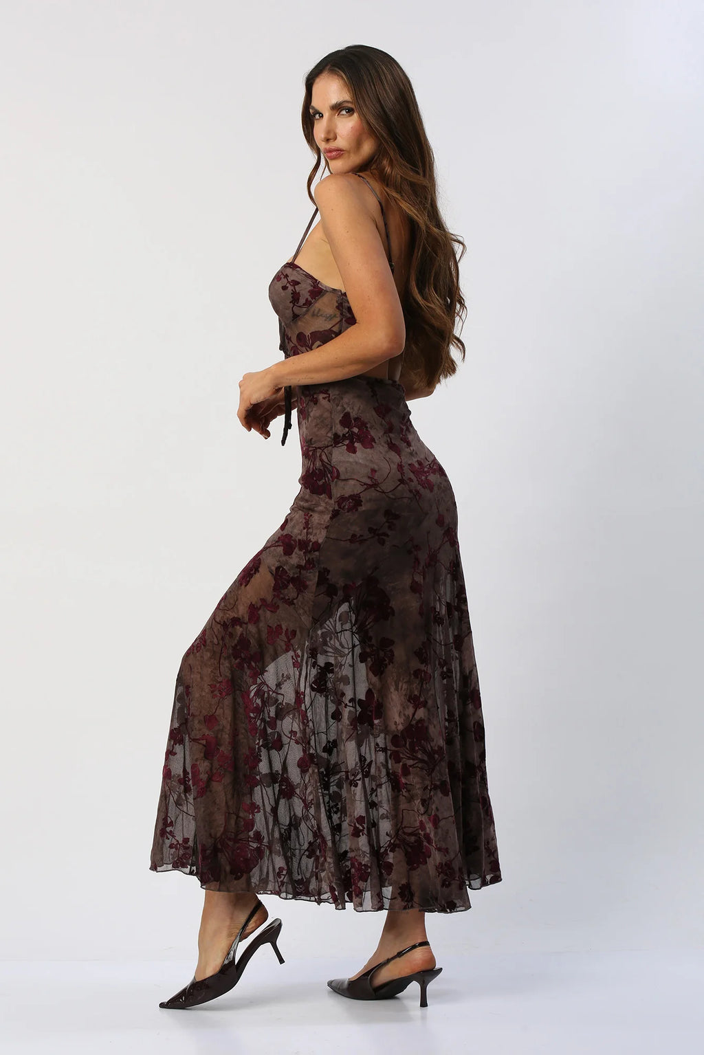 Vestido Largo Floral en Transparencia