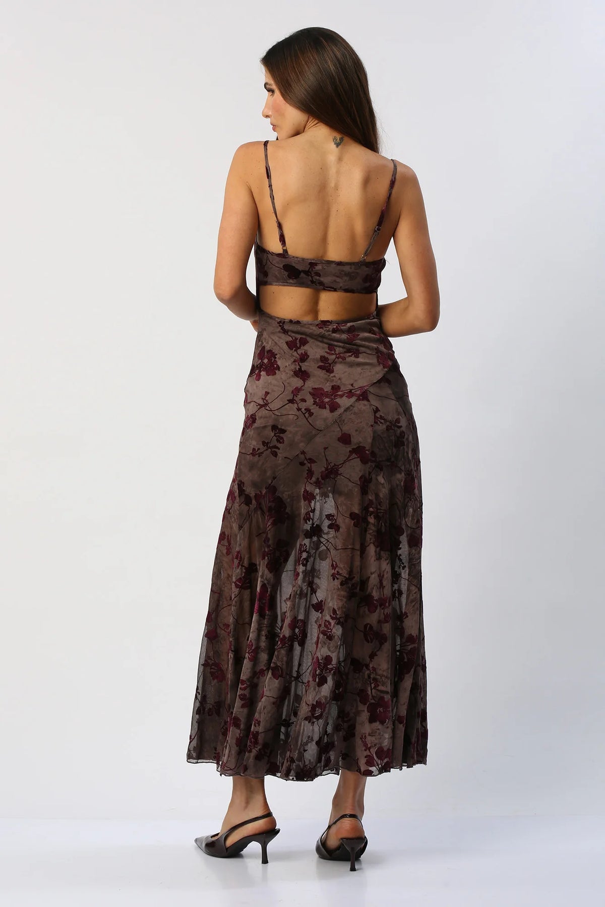 Vestido Largo Floral en Transparencia