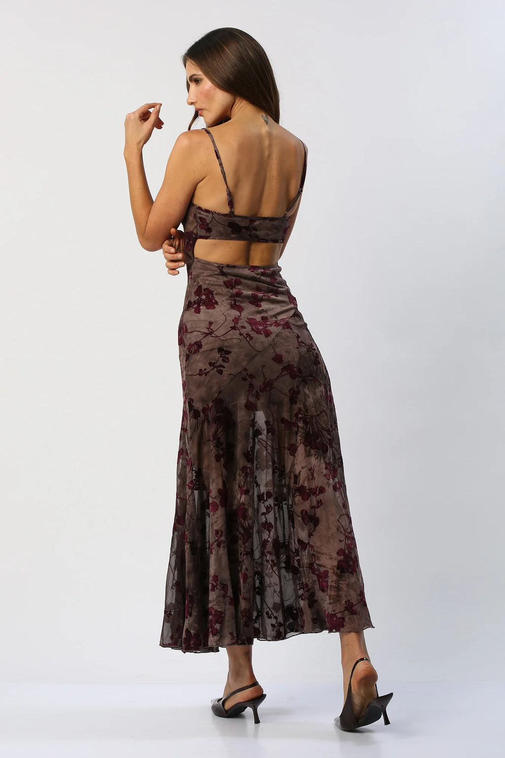 Vestido Largo Floral en Transparencia