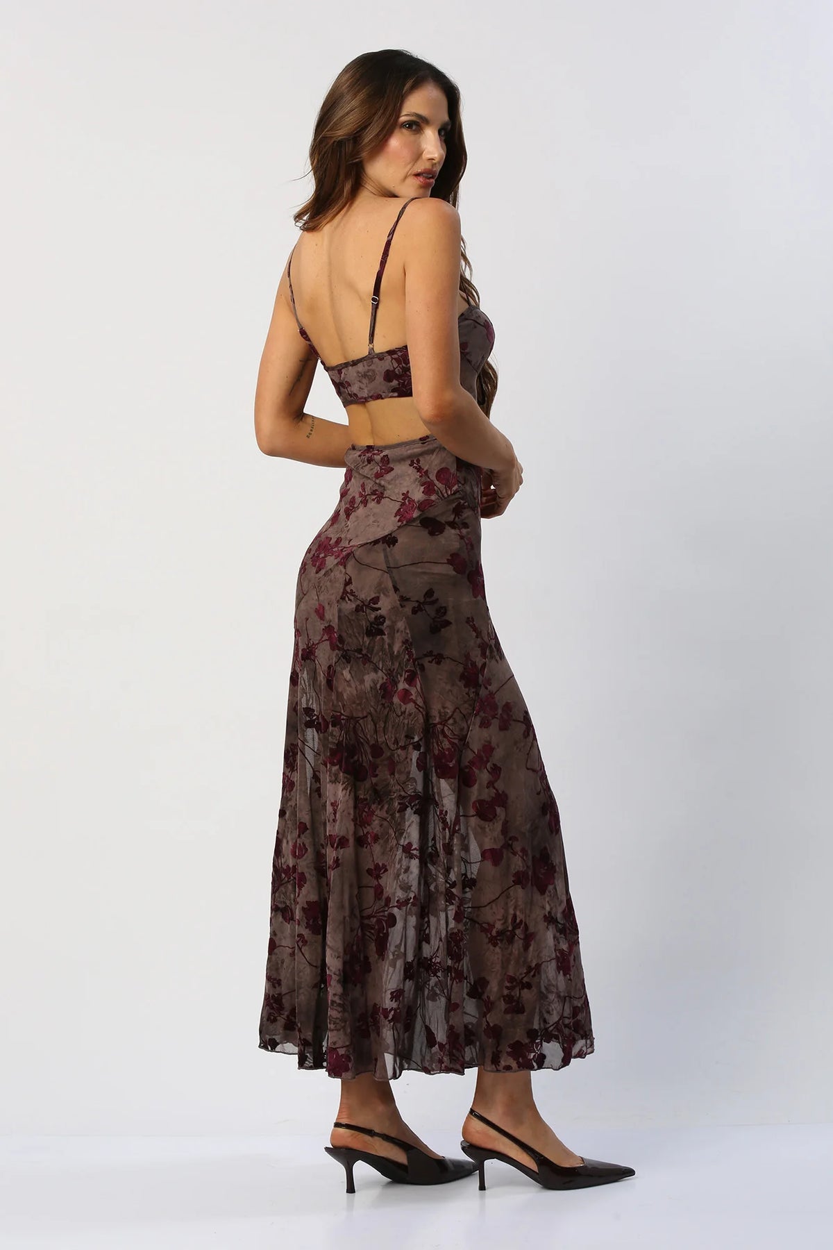 Vestido Largo Floral en Transparencia