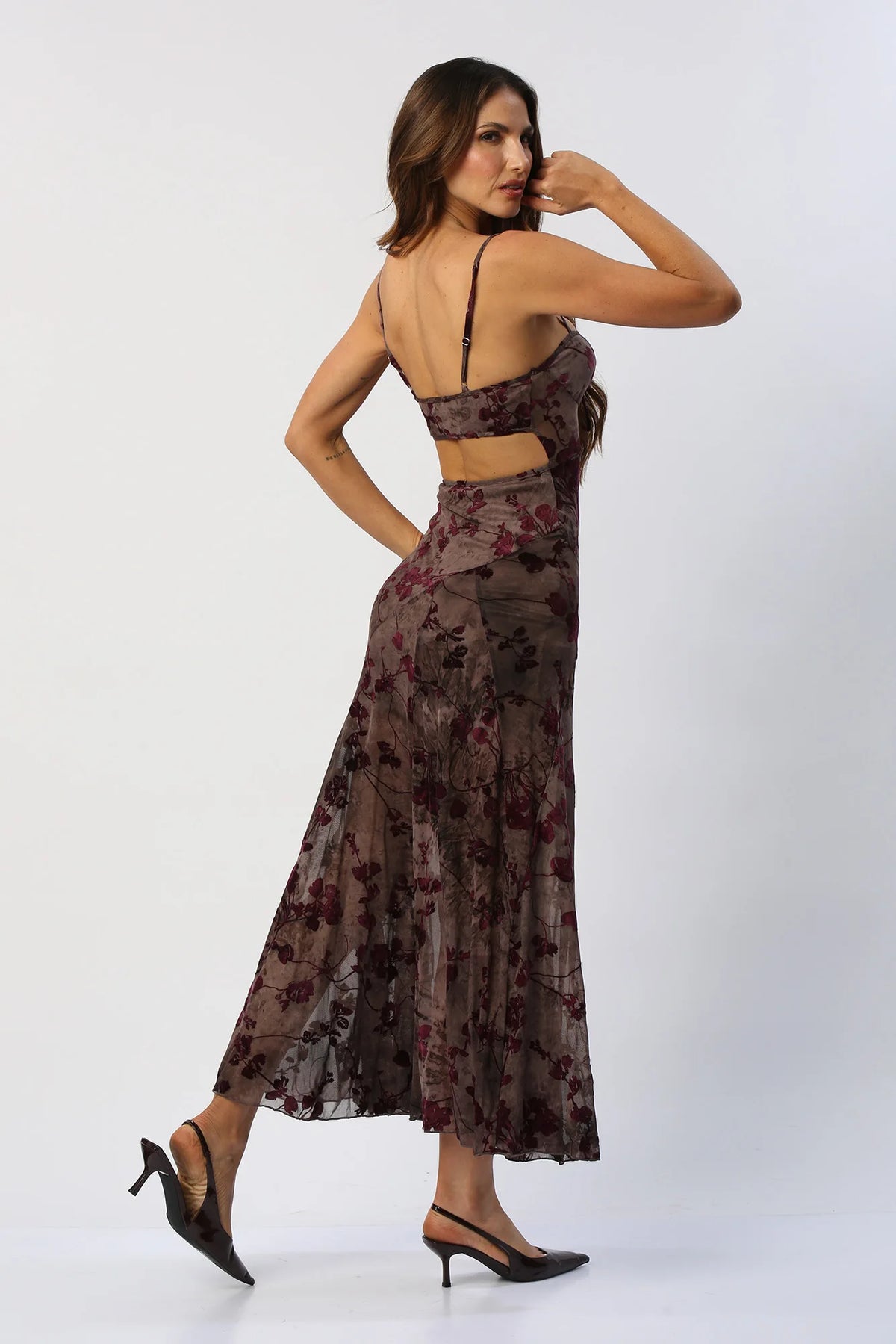 Vestido Largo Floral en Transparencia